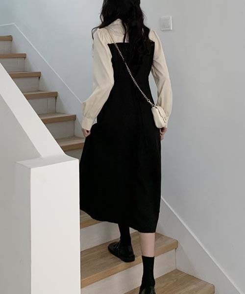 gossip!ロサンゼルス(ゴシップロサンゼルス)の「ティアードフレア/2ピース風配色 ワンピース(ワンピース・レディース・ブラック・FREE)」の5枚目の写真