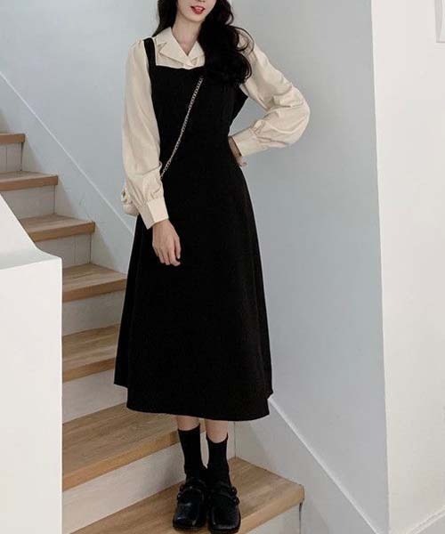 gossip!ロサンゼルス(ゴシップロサンゼルス)の「ティアードフレア/2ピース風配色 ワンピース(ワンピース・レディース・ブラック・FREE)」の7枚目の写真