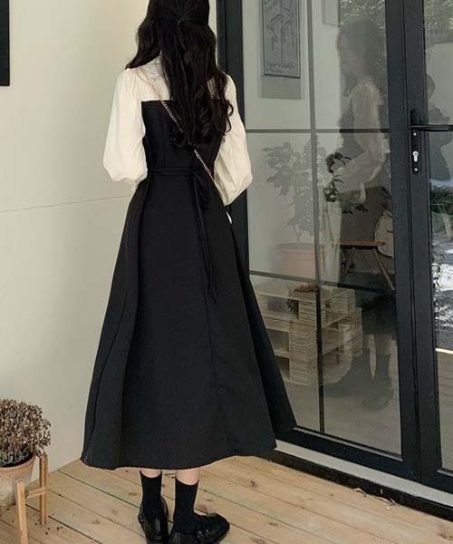 gossip!ロサンゼルス(ゴシップロサンゼルス)の「ティアードフレア/2ピース風配色 ワンピース(ワンピース・レディース・ブラック・FREE)」の11枚目の写真