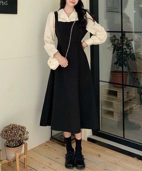 gossip!ロサンゼルス(ゴシップロサンゼルス)の「ティアードフレア/2ピース風配色 ワンピース(ワンピース・レディース・ブラック・FREE)」の3枚目の写真