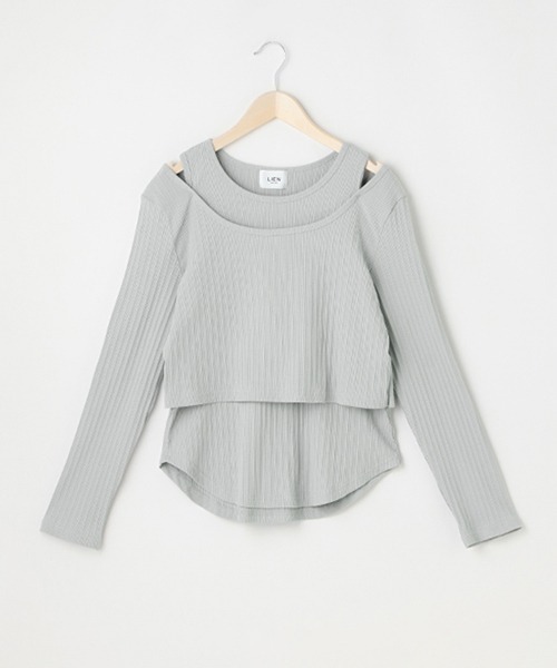 petit main LIEN（プティマインリアン）の「【リンク】肩スリットトップス（Tシャツ/カットソー・レディース・ピンク/オフホワイト/ライトグリーン/ブラック・FREE）」の4枚目の写真