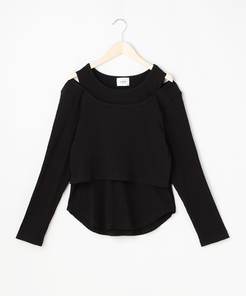 petit main LIEN（プティマインリアン）の「【リンク】肩スリットトップス（Tシャツ/カットソー・レディース・ピンク/オフホワイト/ライトグリーン/ブラック・FREE）」の3枚目の写真