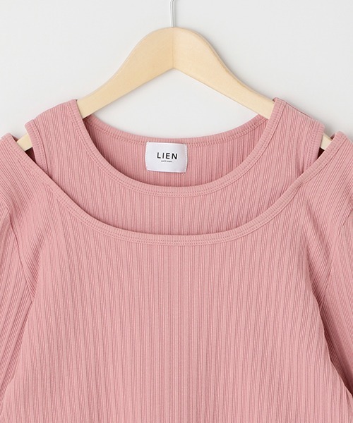 petit main LIEN（プティマインリアン）の「【リンク】肩スリットトップス（Tシャツ/カットソー・レディース・ピンク/オフホワイト/ライトグリーン/ブラック・FREE）」の10枚目の写真