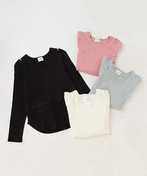 petit main LIEN（プティマインリアン）の「【リンク】肩スリットトップス（Tシャツ/カットソー・レディース・ピンク/オフホワイト/ライトグリーン/ブラック・FREE）」の15枚目の写真