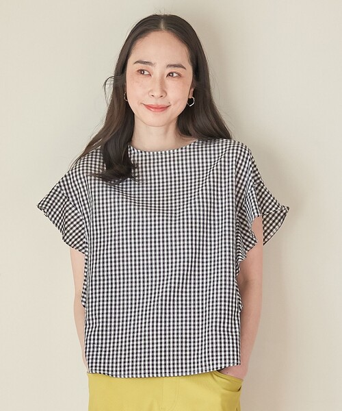 ANY（エニィ）の「【洗濯機可能】ライトリネンクロス　フレアスリーブ（シャツ/ブラウス・レディース・ブラック系6/ブラック系5/ベージュ系/ブラック系/イエロー系・F）」の4枚目の写真