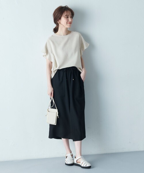 ANY（エニィ）の「【洗濯機可能】ライトリネンクロス　フレアスリーブ（シャツ/ブラウス・レディース・ブラック系6/ブラック系5/ベージュ系/ブラック系/イエロー系・F）」の10枚目の写真