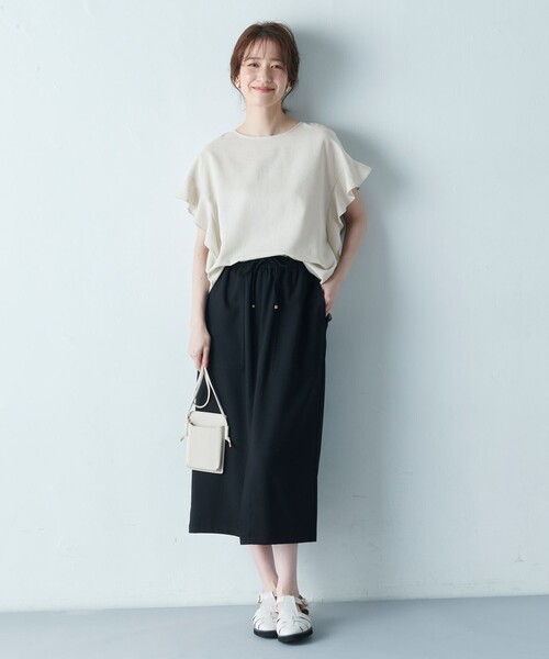 ANY（エニィ）の「【洗濯機可能】ライトリネンクロス　フレアスリーブ（シャツ/ブラウス・レディース・ブラック系6/ブラック系5/ベージュ系/ブラック系/イエロー系・F）」の11枚目の写真