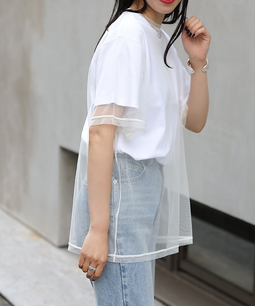 COLONY 2139（コロニートゥーワンスリーナイン）の「3WAYチュールレイヤードビッグTシャツ（Tシャツ/カットソー・レディース・オフホワイト/ブラック/グレー・FREE）」の9枚目の写真