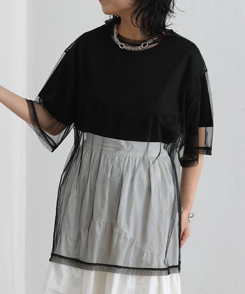 COLONY 2139（コロニートゥーワンスリーナイン）の「3WAYチュールレイヤードビッグTシャツ（Tシャツ/カットソー・レディース・オフホワイト/ブラック/グレー・FREE）」の16枚目の写真