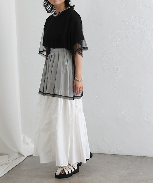 COLONY 2139（コロニートゥーワンスリーナイン）の「3WAYチュールレイヤードビッグTシャツ（Tシャツ/カットソー・レディース・オフホワイト/ブラック/グレー・FREE）」の17枚目の写真