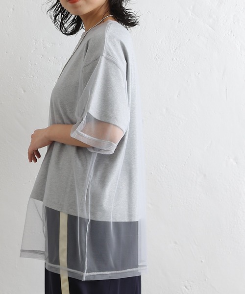 COLONY 2139（コロニートゥーワンスリーナイン）の「3WAYチュールレイヤードビッグTシャツ（Tシャツ/カットソー・レディース・オフホワイト/ブラック/グレー・FREE）」の7枚目の写真