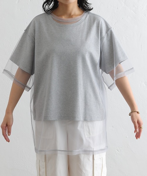 COLONY 2139（コロニートゥーワンスリーナイン）の「3WAYチュールレイヤードビッグTシャツ（Tシャツ/カットソー・レディース・オフホワイト/ブラック/グレー・FREE）」の21枚目の写真