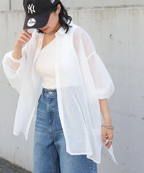 格子シアーちび衿オーバーシャツ