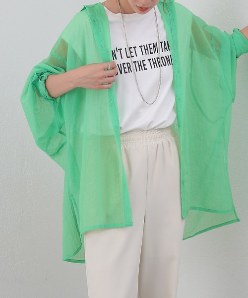 格子シアーちび衿オーバーシャツ