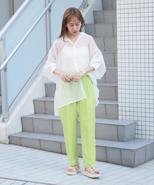 格子シアーちび衿オーバーシャツ