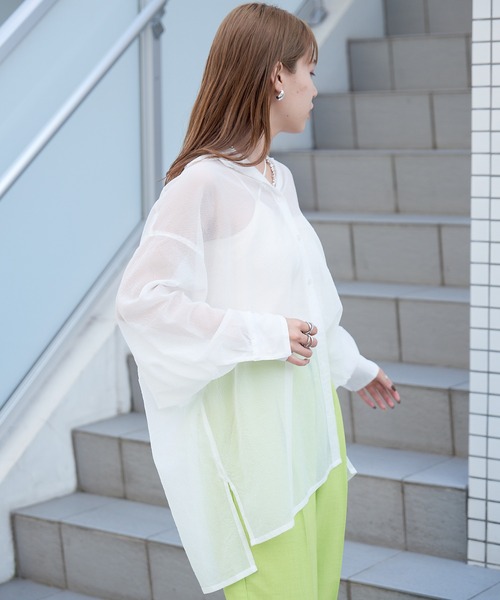 格子シアーちび衿オーバーシャツ