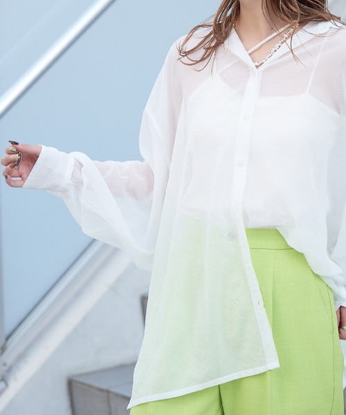 格子シアーちび衿オーバーシャツ