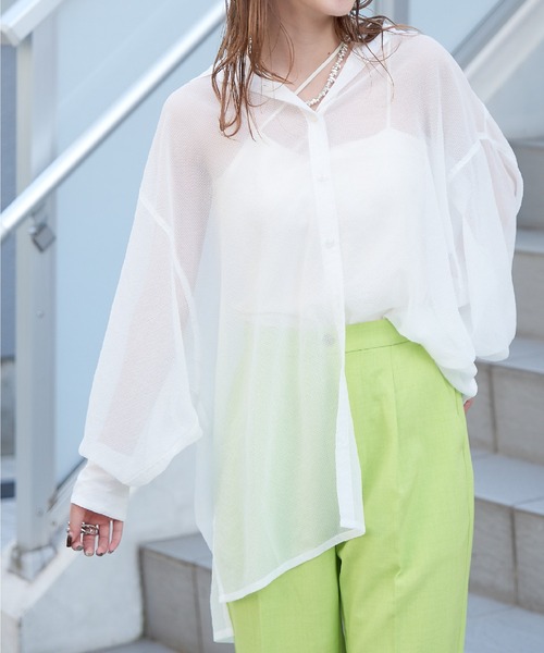 格子シアーちび衿オーバーシャツ