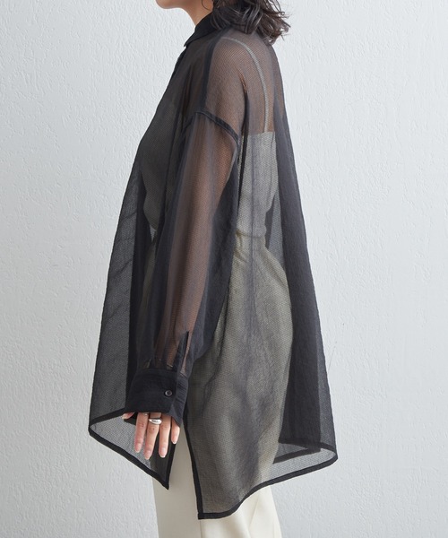 格子シアーちび衿オーバーシャツ