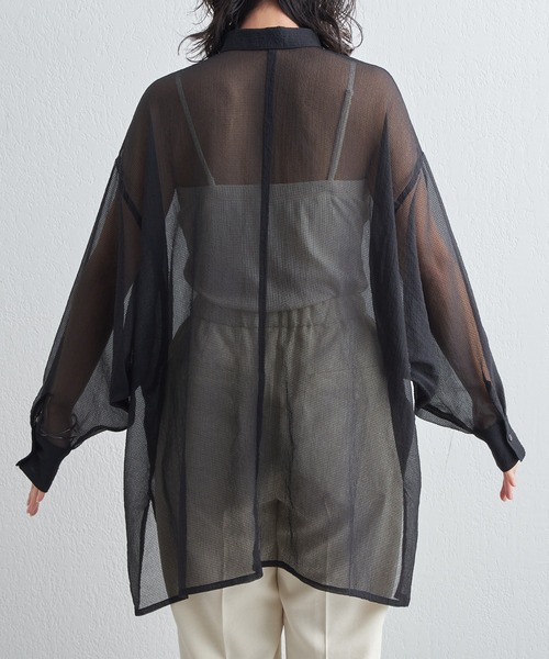 格子シアーちび衿オーバーシャツ