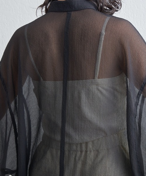 格子シアーちび衿オーバーシャツ