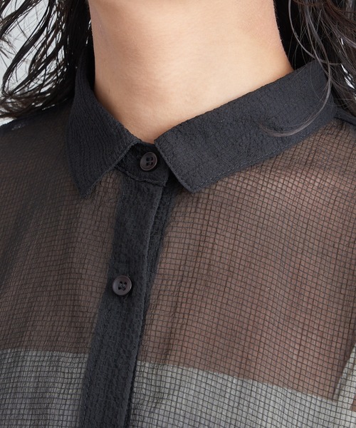 格子シアーちび衿オーバーシャツ