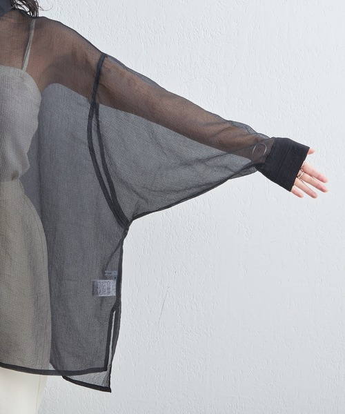 格子シアーちび衿オーバーシャツ