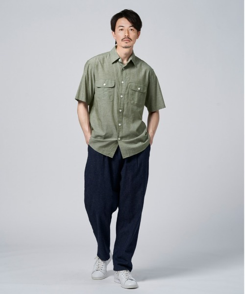BACK NUMBER(バックナンバー)の「BACK NUMBER(バックナンバー)綿麻半袖ワークシャツ(シャツ/ブラウス・メンズ・ホワイト/ネイビー/オリーブ・L/M/XL)」の20枚目の写真
