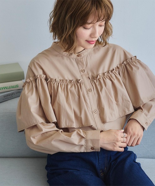 titivate(ティティベイト)の「フリルデザインシャツブラウス(シャツ/ブラウス・レディース・ブルー系その他/オリーブ/グレイッシュベージュ/ブラック/オフホワイト・S/M)」の13枚目の写真