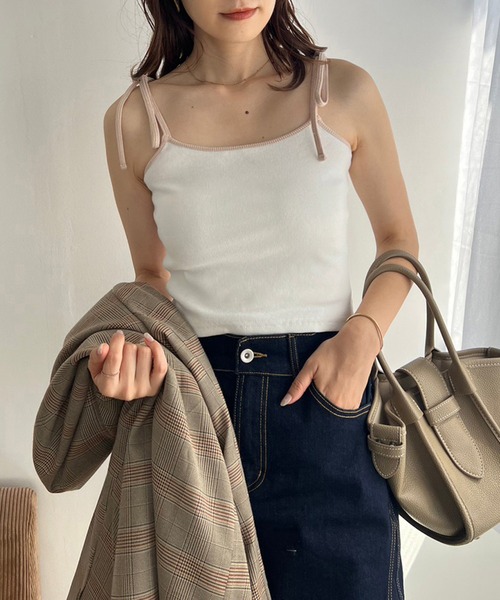 one after another NICE CLAUP(ワンアフターアナザーナイスクラップ)の「配色リボンキャミソール(キャミソール・レディース・ホワイト×ブラック/その他/ピンク/オフホワイト・FREE)」の6枚目の写真