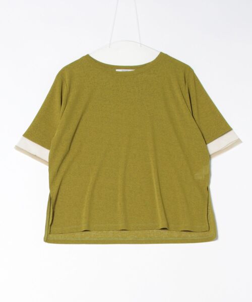 DISCOAT(ディスコート)の「シアー袖切替5分袖Tシャツ(Tシャツ/カットソー・レディース・ブラック/オフホワイト/スカイブルー/イエロー/オレンジ/ベビーピンク/グリーン系その他/ブラウン/ネイビー/チャコールグレー/モカ・FREE)」の7枚目の写真