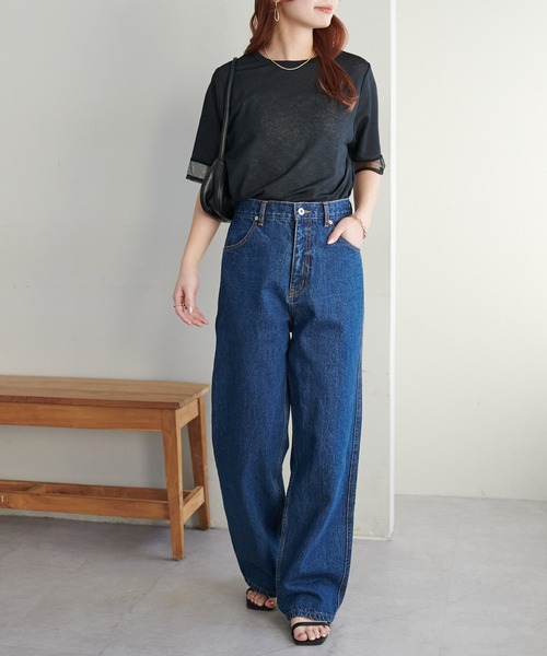 DISCOAT(ディスコート)の「シアー袖切替5分袖Tシャツ(Tシャツ/カットソー・レディース・ブラック/オフホワイト/スカイブルー/イエロー/オレンジ/ベビーピンク/グリーン系その他/ブラウン/ネイビー/チャコールグレー/モカ・FREE)」の15枚目の写真