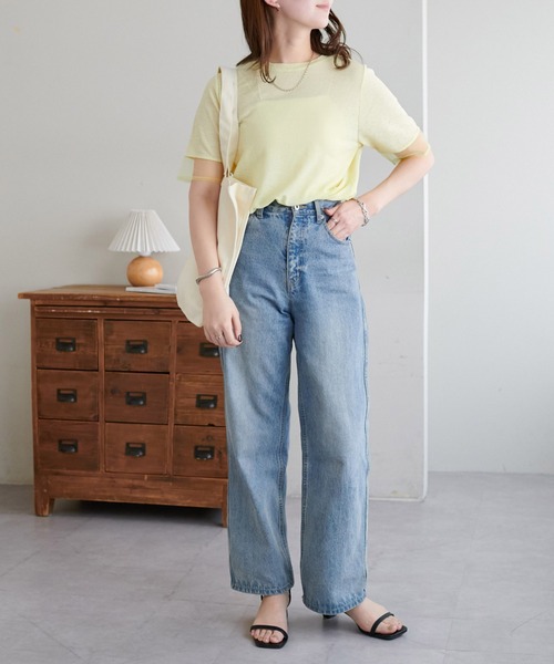 DISCOAT(ディスコート)の「シアー袖切替5分袖Tシャツ(Tシャツ/カットソー・レディース・ブラック/オフホワイト/スカイブルー/イエロー/オレンジ/ベビーピンク/グリーン系その他/ブラウン/ネイビー/チャコールグレー/モカ・FREE)」の20枚目の写真