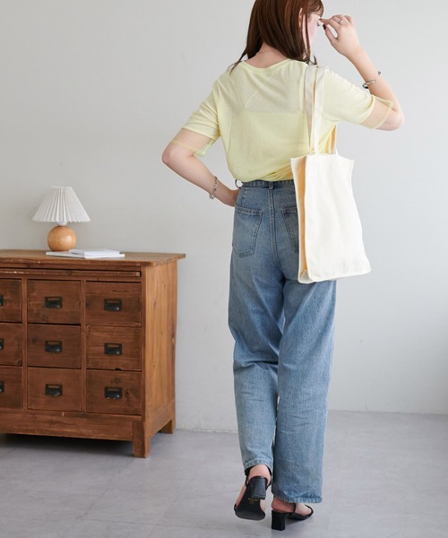 DISCOAT(ディスコート)の「シアー袖切替5分袖Tシャツ(Tシャツ/カットソー・レディース・ブラック/オフホワイト/スカイブルー/イエロー/オレンジ/ベビーピンク/グリーン系その他/ブラウン/ネイビー/チャコールグレー/モカ・FREE)」の21枚目の写真