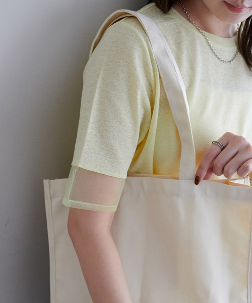 DISCOAT(ディスコート)の「シアー袖切替5分袖Tシャツ(Tシャツ/カットソー・レディース・ブラック/オフホワイト/スカイブルー/イエロー/オレンジ/ベビーピンク/グリーン系その他/ブラウン/ネイビー/チャコールグレー/モカ・FREE)」の19枚目の写真