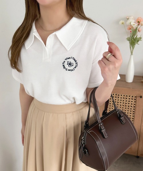 apres jour(アプレジュール)の「ワッフルポロトップス【ZOZOTOWN限定アイテム】(Tシャツ/カットソー・レディース・オフホワイト/ライトブルー/ピンク・フリー/X-LARGE)」の6枚目の写真