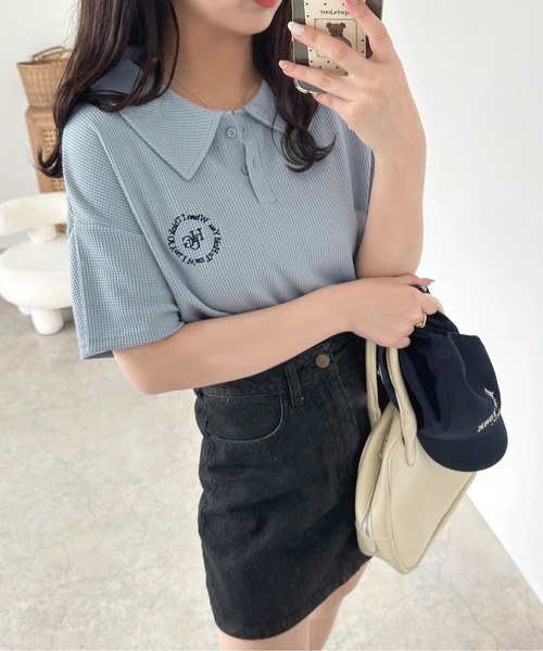 apres jour(アプレジュール)の「ワッフルポロトップス【ZOZOTOWN限定アイテム】(Tシャツ/カットソー・レディース・オフホワイト/ライトブルー/ピンク・フリー/X-LARGE)」の11枚目の写真
