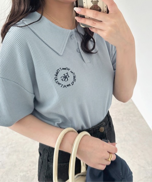 apres jour(アプレジュール)の「ワッフルポロトップス【ZOZOTOWN限定アイテム】(Tシャツ/カットソー・レディース・オフホワイト/ライトブルー/ピンク・フリー/X-LARGE)」の10枚目の写真