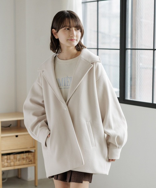 GLOBAL WORK(グローバルワーク)の「ウーリーテックミドルコート/AND YUA ANY/193241(その他アウター・キッズ・ブラック/アイボリー/グレー系その他・150cm/160cm)」の2枚目の写真