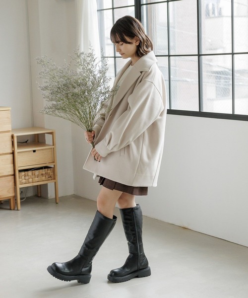 GLOBAL WORK(グローバルワーク)の「ウーリーテックミドルコート/AND YUA ANY/193241(その他アウター・キッズ・ブラック/アイボリー/グレー系その他・150cm/160cm)」の18枚目の写真