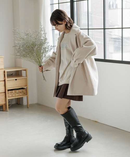 GLOBAL WORK(グローバルワーク)の「ウーリーテックミドルコート/AND YUA ANY/193241(その他アウター・キッズ・ブラック/アイボリー/グレー系その他・150cm/160cm)」の19枚目の写真