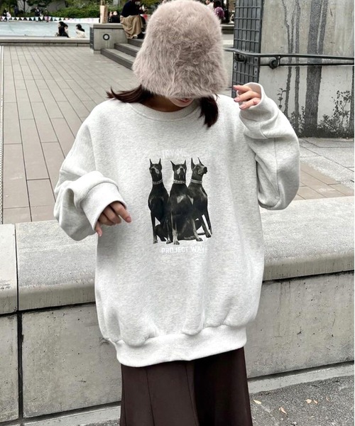 Chick（チック）の「DOG CREW NECK SWEAT / ドッグクルーネックスウェット（スウェット・レディース・ブラック/グレー・FREE）」の13枚目の写真