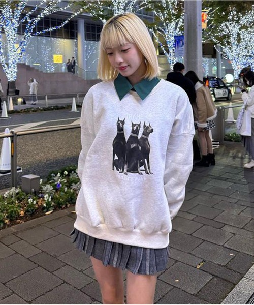 Chick（チック）の「DOG CREW NECK SWEAT / ドッグクルーネックスウェット（スウェット・レディース・ブラック/グレー・FREE）」の9枚目の写真