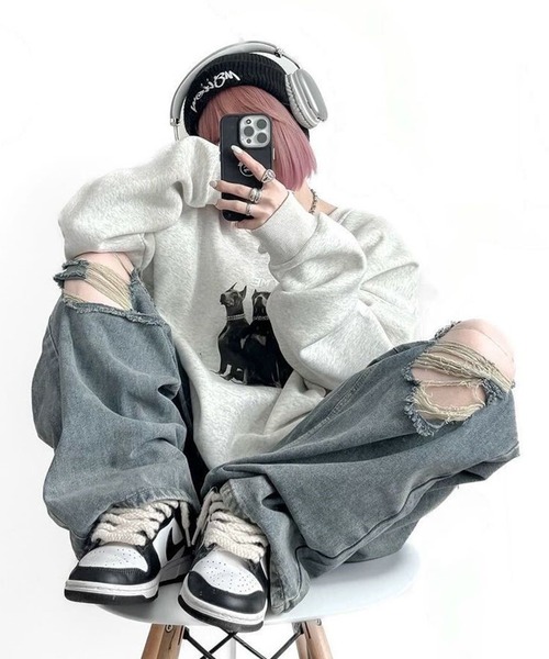 Chick（チック）の「DOG CREW NECK SWEAT / ドッグクルーネックスウェット（スウェット・レディース・ブラック/グレー・FREE）」の15枚目の写真