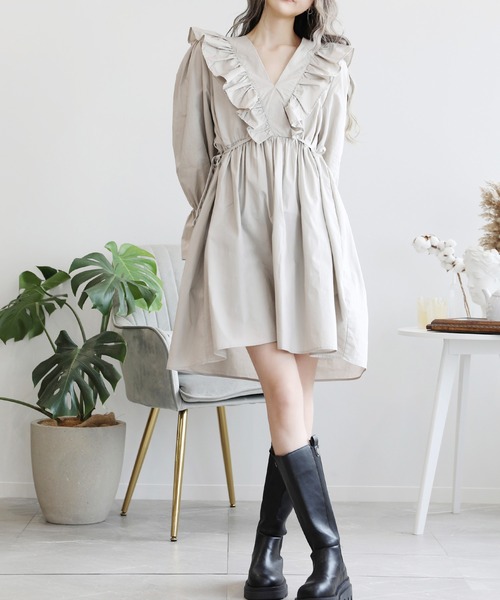 Jasmine Grandiflorum(ジャスミングランディフローラム)の「【Jasmine】カクシュール フリル コットンワンピース (LV)(ワンピース・レディース・ピンク/グレー/ブルー・SMALL/LARGE/MEDIUM)」の8枚目の写真