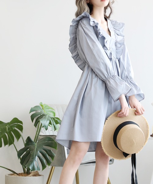Jasmine Grandiflorum(ジャスミングランディフローラム)の「【Jasmine】カクシュール フリル コットンワンピース (LV)(ワンピース・レディース・ピンク/グレー/ブルー・SMALL/LARGE/MEDIUM)」の19枚目の写真