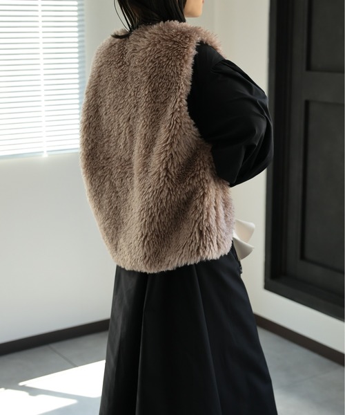 ［used］リス毛皮ベスト 2点セット セール】プードルフェイクファーベスト／ジレ（ベスト）｜ap