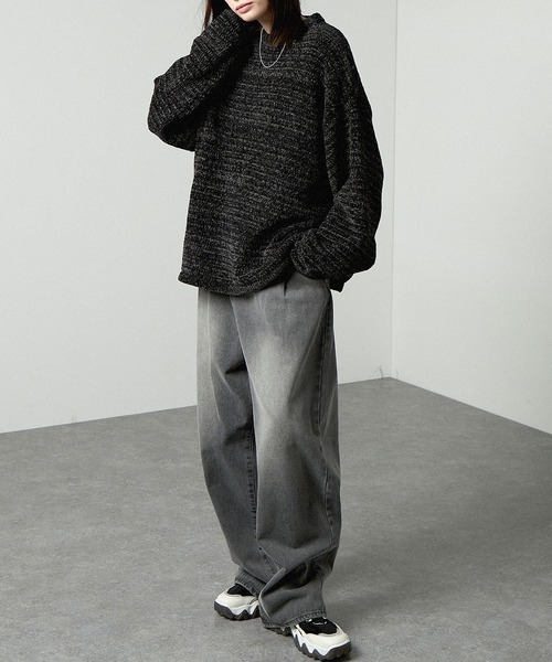 Alfred Alex】mix chenille yarn knit crew neck pullover / オーバー