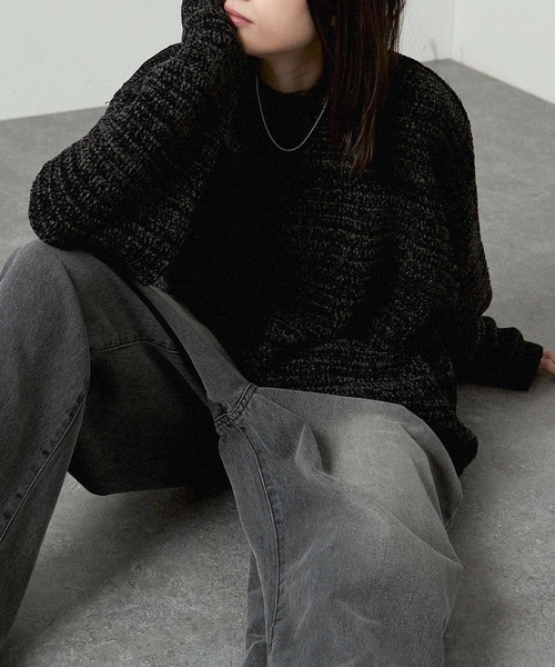 Alfred Alex(アルフレッドアレックス)の「【Alfred Alex】mix chenille yarn knit crew neck pullover / オーバーサイズミックスモールニット(ニット/セーター・レディース・ブラック/アイボリー/オリーブ/ブラウン/ブルー・M/L)」の12枚目の写真