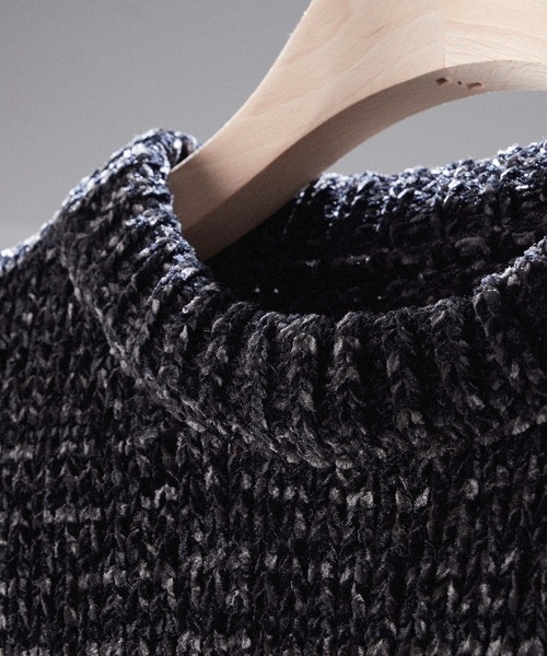 Alfred Alex】mix chenille yarn knit crew neck pullover